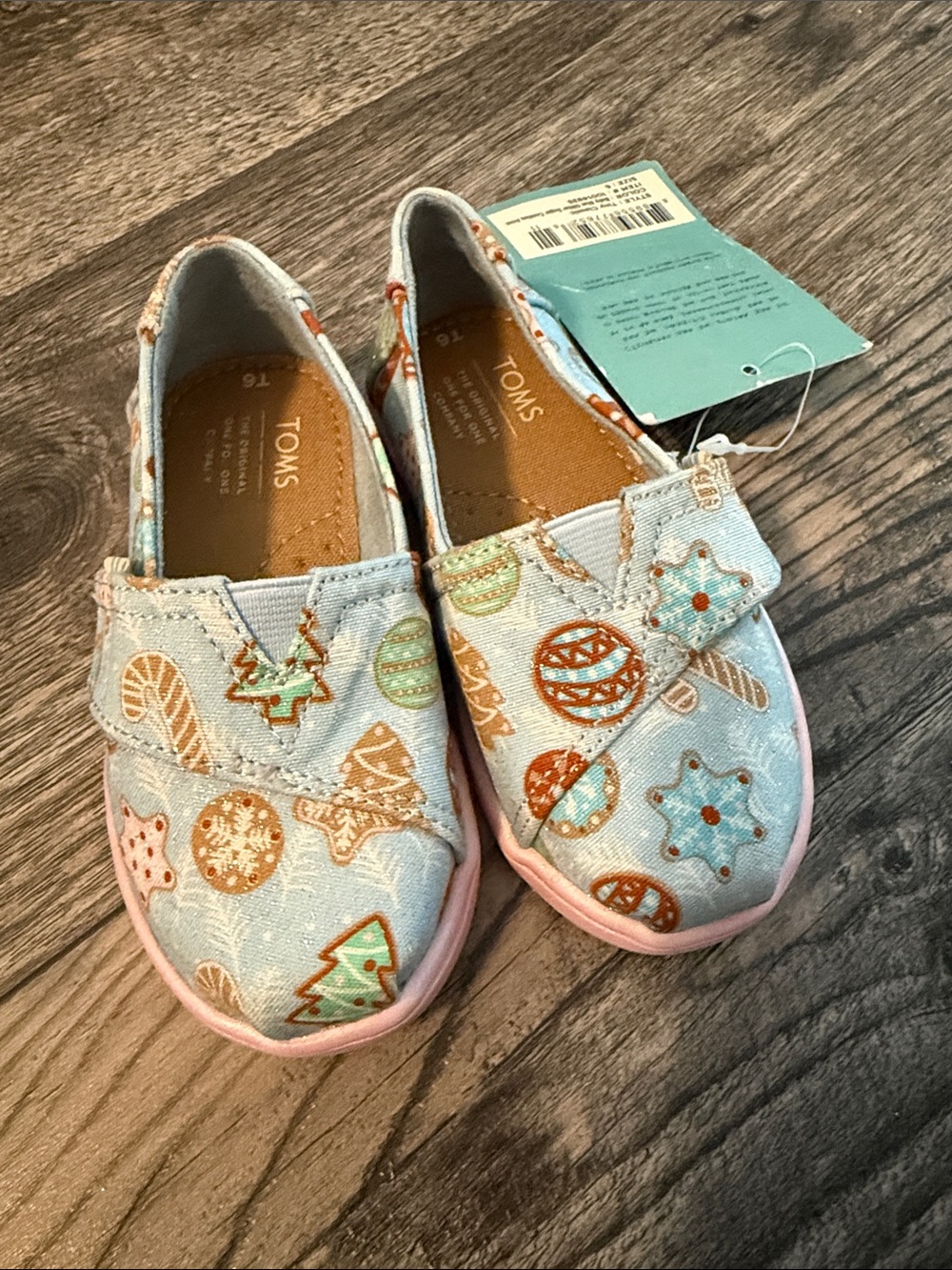 Toms Tiny Classic Baby Blue Glitter Sugar Cookies Print Shoes Toddler Size 6 New
